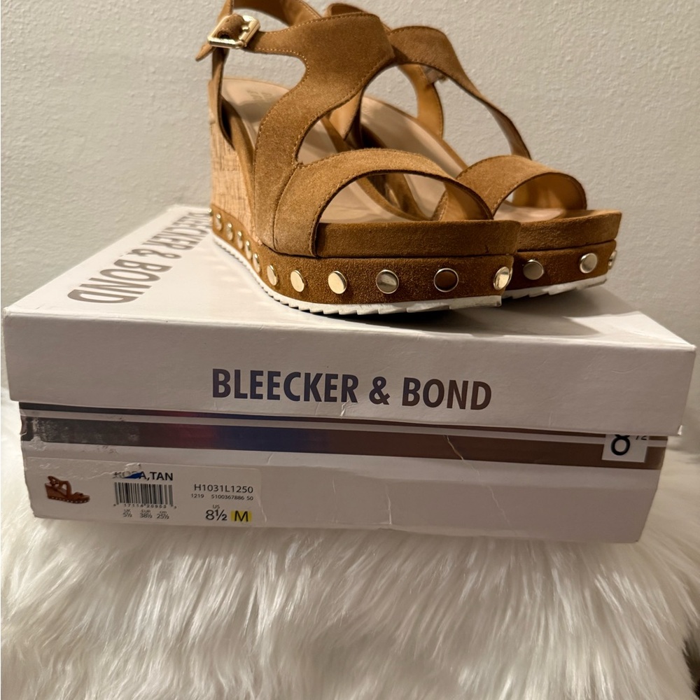Women's Brown Suede Cork Wedge Sandals with Studded Trim - Picture 2 of 4
